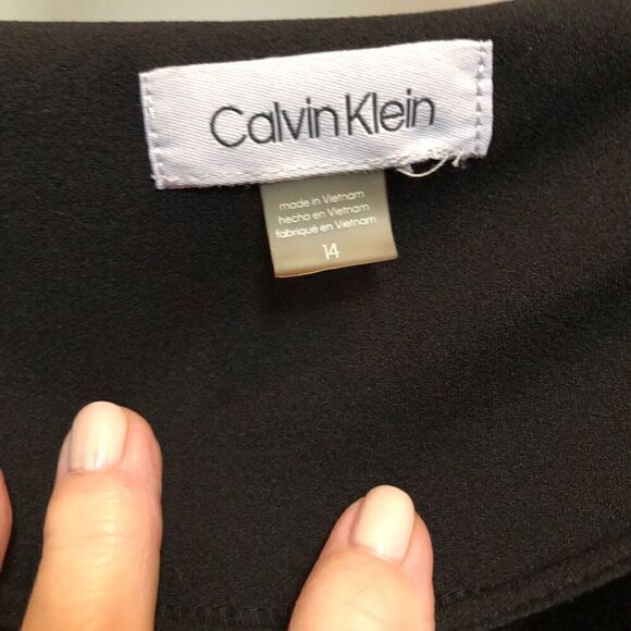 CALVIN KLEIN - NWOT - L Sz 14 Long Sleeve Solid Sheath Midi Dress/Velvet Detail - Picture 6 of 15